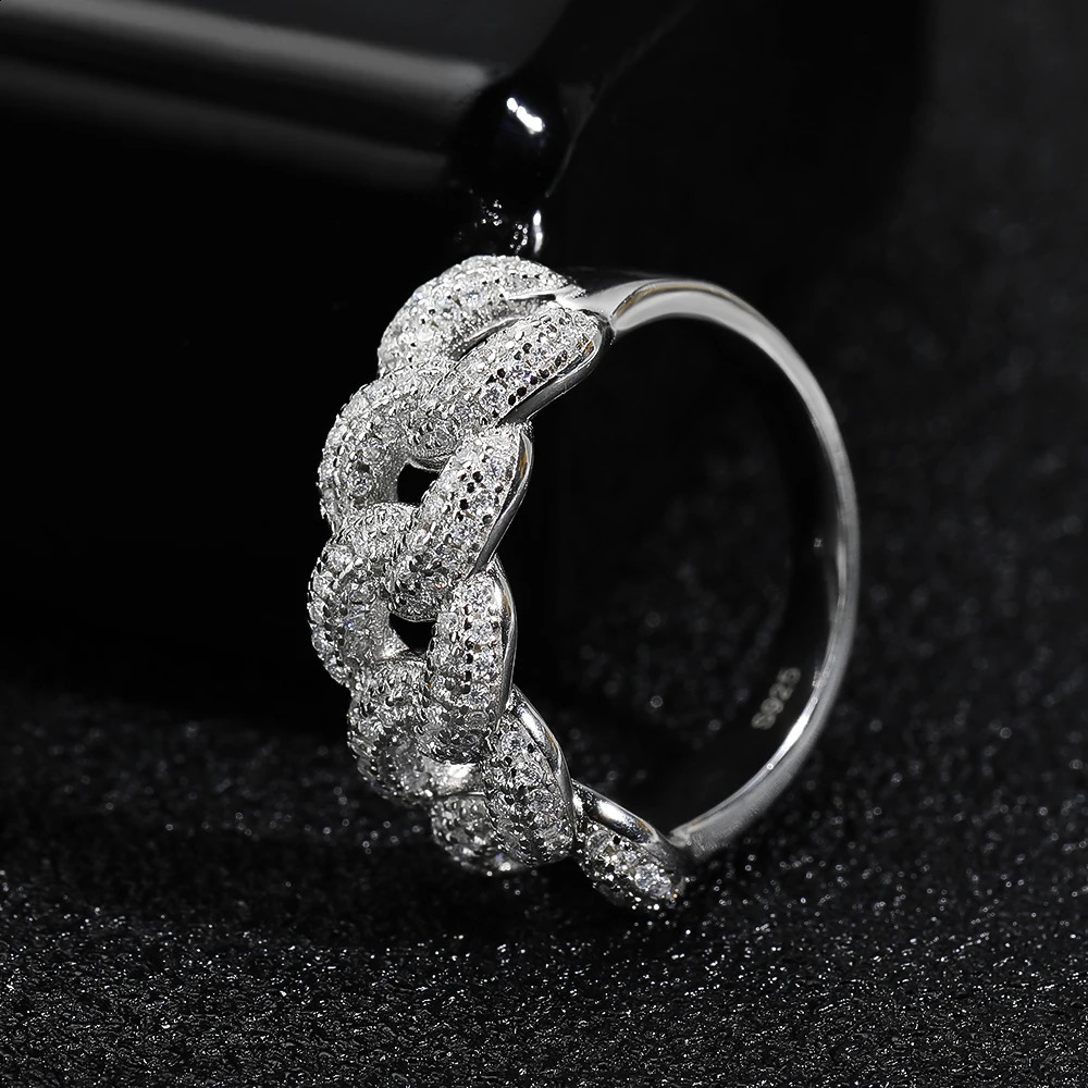 KNOBSPIN 8mm Full Cuban Ring 925 Sterling Sliver Plated 18k Band Hip Hop Ring for Woman Man Sparkling Jewely 250227
