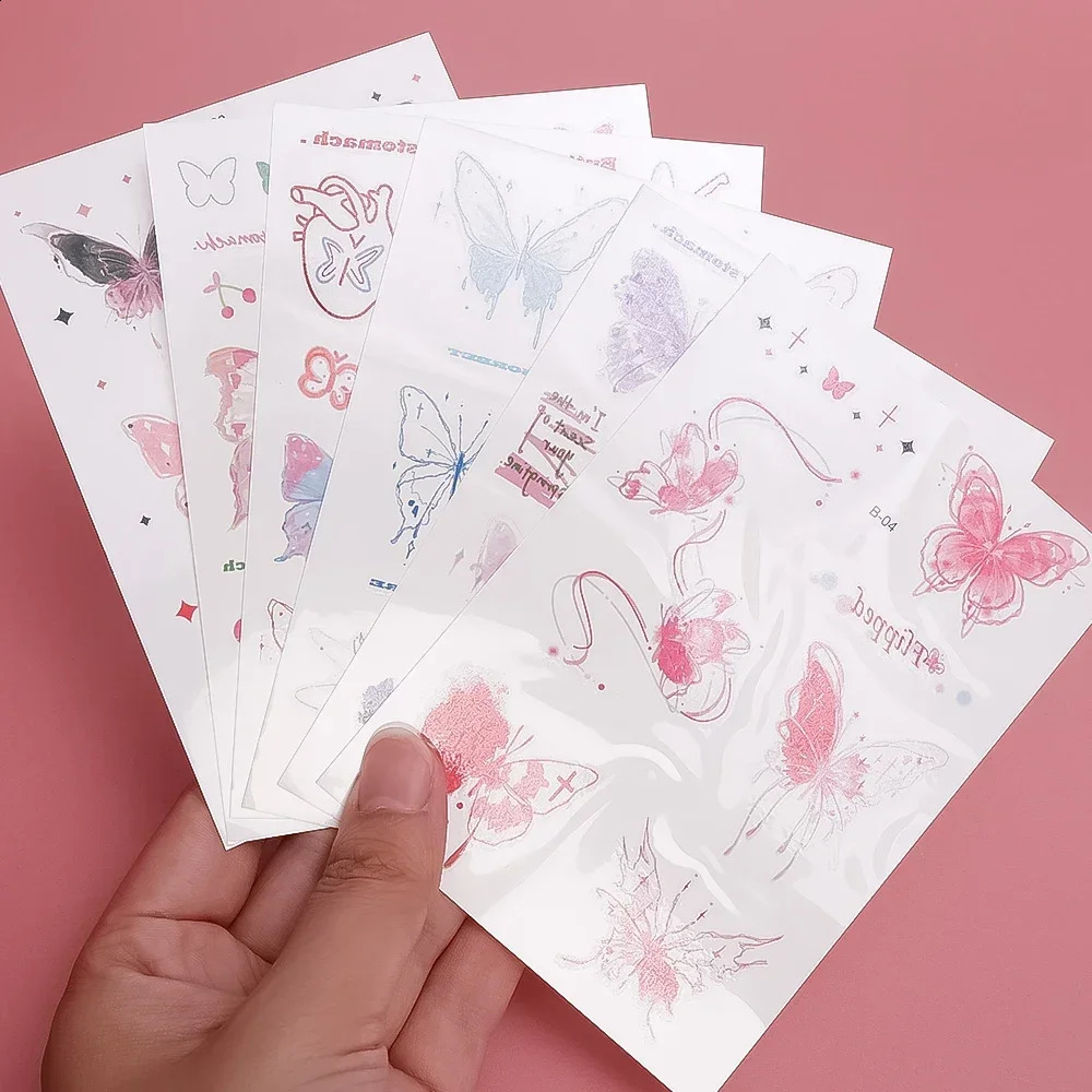 Pink Butterfly Flower Temporary Tattoo Sticker Waterproof Self Adhesive Lasting Body Arts Makeup Tattoos 250219