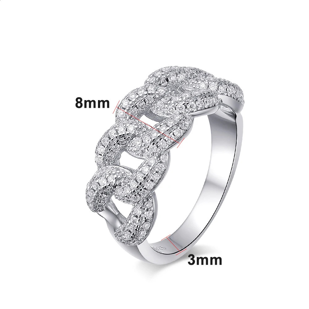 KNOBSPIN 8mm Full Cuban Ring 925 Sterling Sliver Plated 18k Band Hip Hop Ring for Woman Man Sparkling Jewely 250227