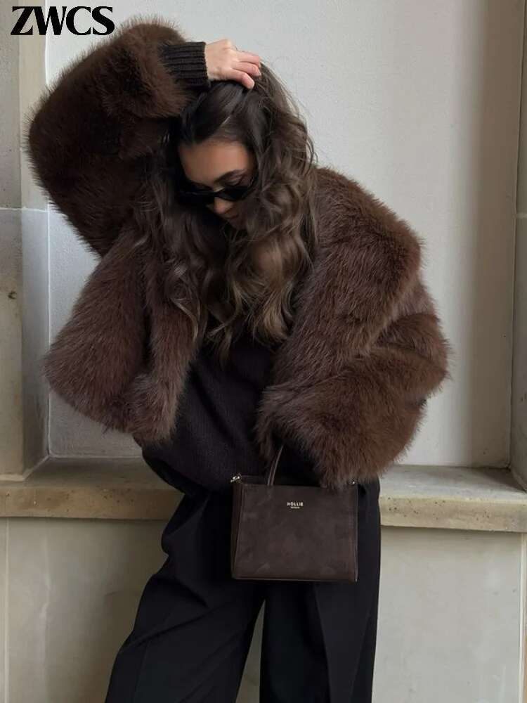 Vintage Red Fur Coats Women Solid Lapel Long Sleeve Thicken Warm Jacket 2024 Autumn Winter New Female Chic Loose Outwear