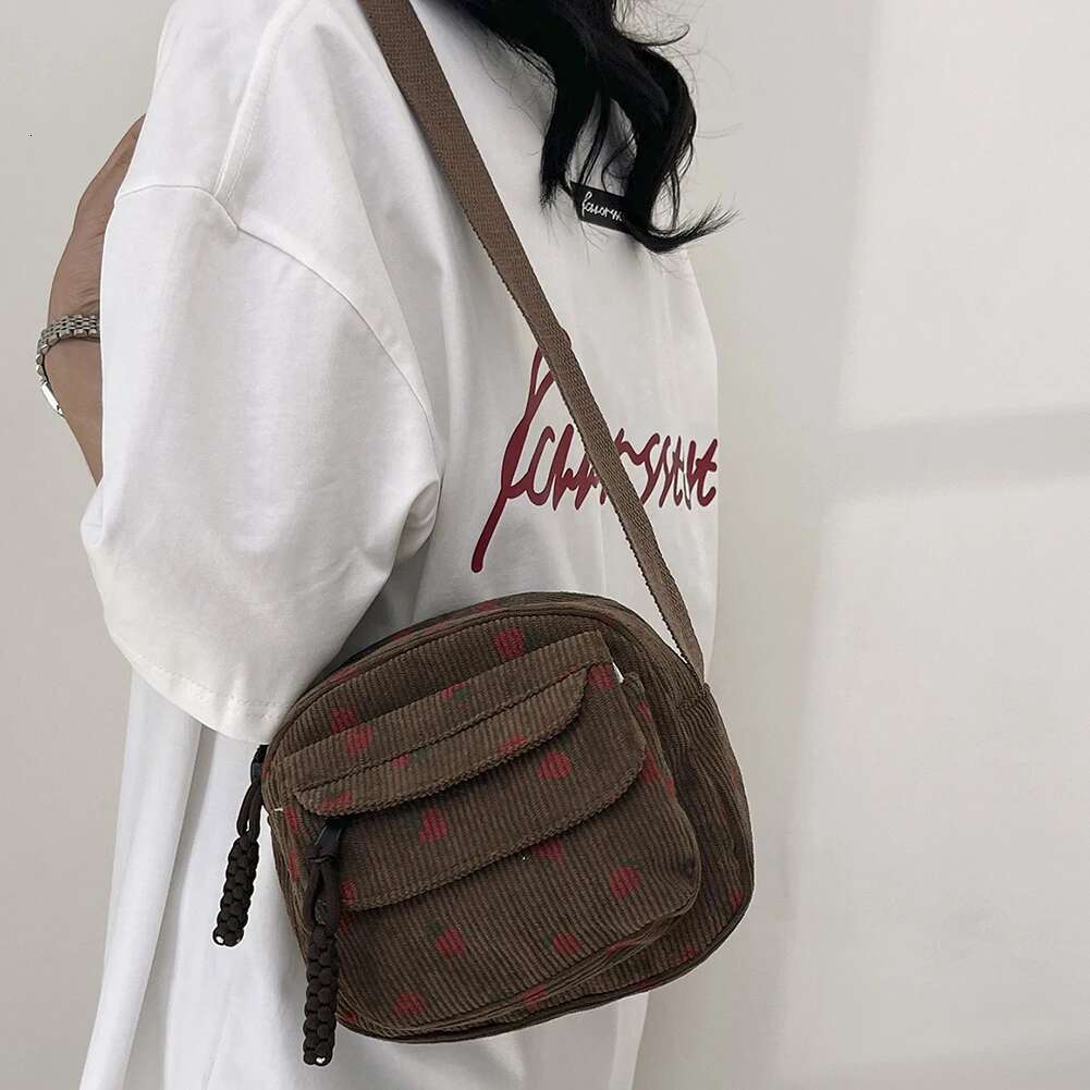 Cute Strawberry Fashion Slant Corduroy Shoulder Bag With Casual Zipper For Women
