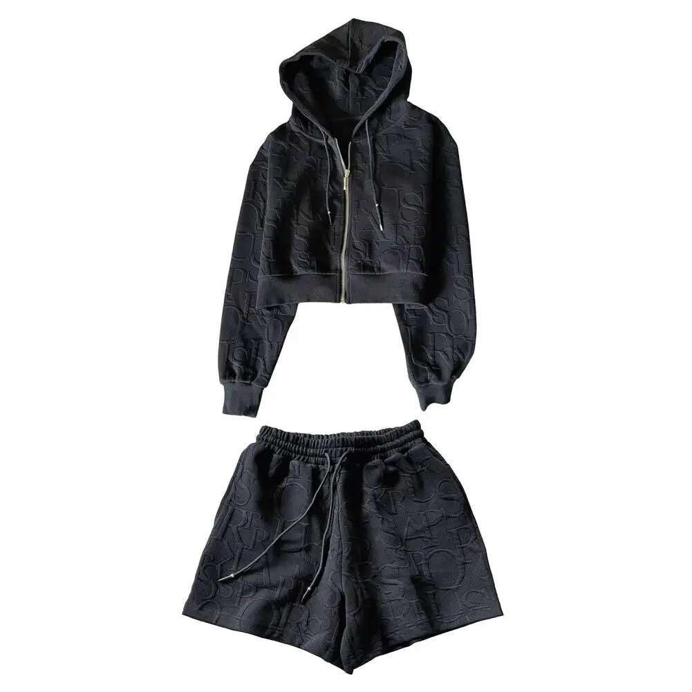 2025 New 2-piece/set Women's Hoodie Shorts Set Hoodie Zipper Long Sleeve Short Coat Elastic High Waist Pants Designer Sport Autumn/Winter Sport S