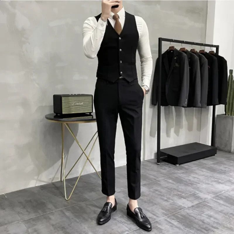 Jacket Vest Pants Highend Boutique Fashion Solid Color Mens Casual Business Suit 3Piece Set Groom Wedding Dress 250224Z