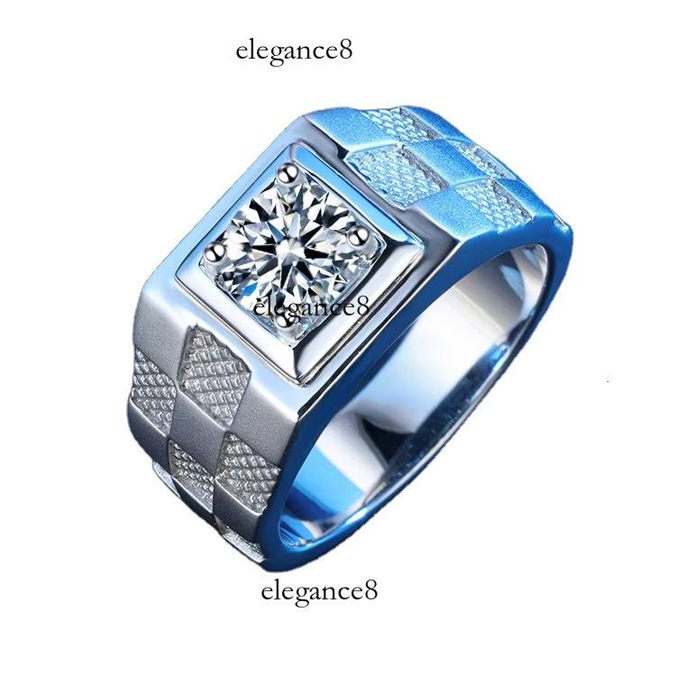 Classic Sterg Sier Mens Rings Jewellery Round Shape Moissanite Dia Wedding Ring