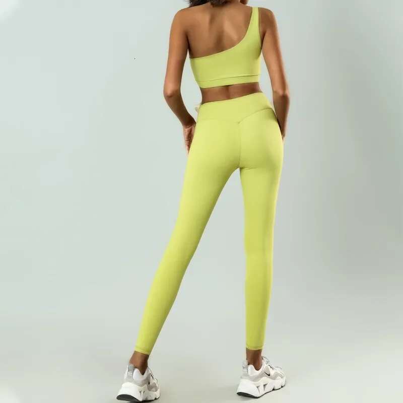 Pmwrun Women's Yoga Suit Quick-Drying Elastic Chest Wrap Shockproof Running Fiess Sports High Waist Pants Two-Piece Set