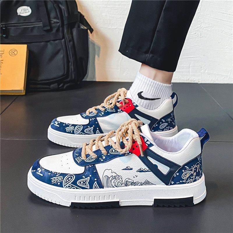 Men S Summer New Breathable Canvas Skateboarding Shoes Korean Edition Student Designer Fashion Multi Functional White Thick Soled Sports Board Shoes M