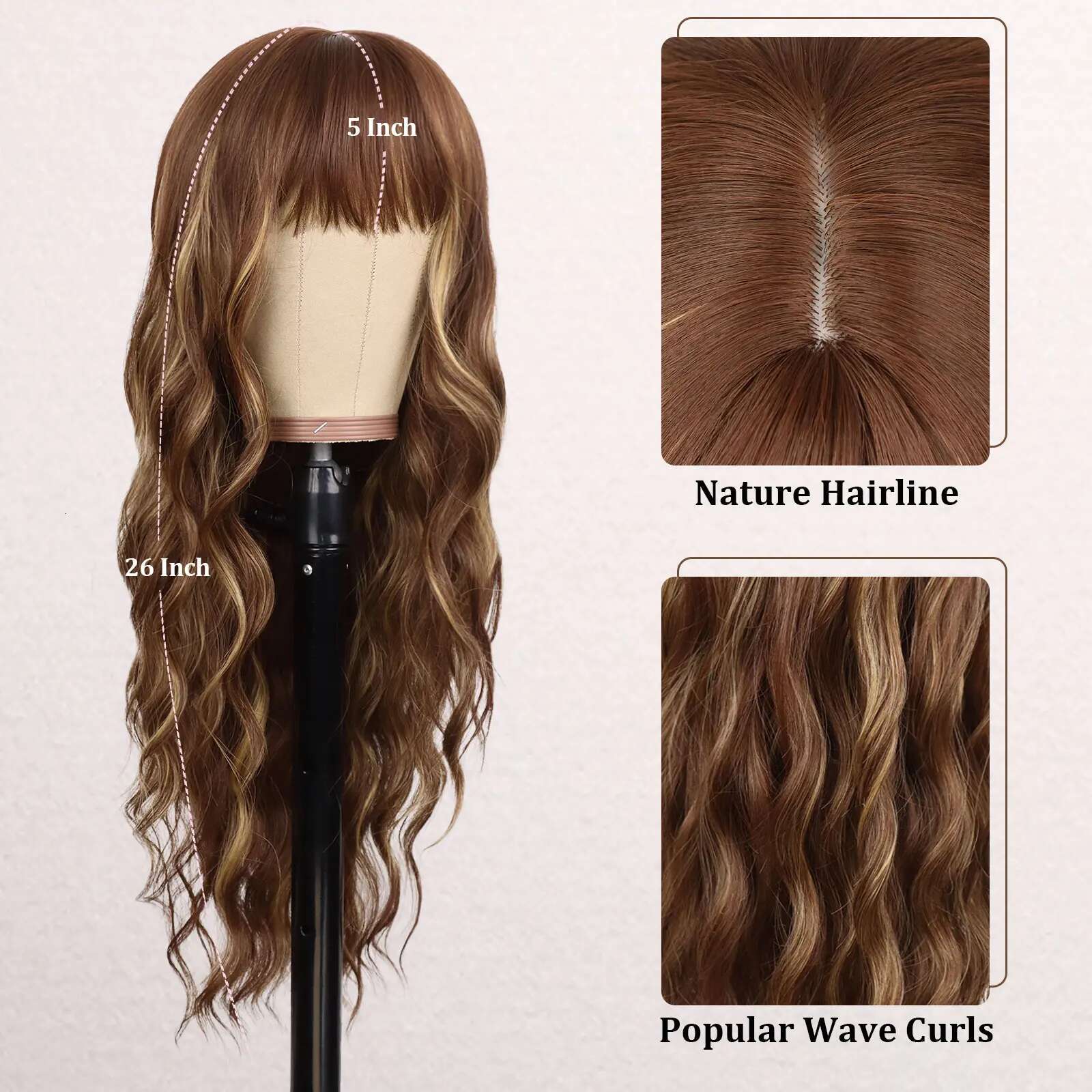 Synthetic Long Wave With Bangs For Women 28 Inches Curly Heat Resistant Black Hair Wig Daily Cosplay Selen