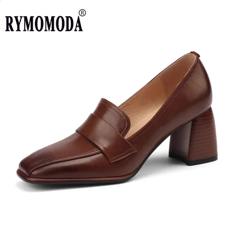Sheepskin Women Shoes Spring Thick High Heels Pigskin Insole and Lining Ladies Office Dress Shoes Plus Size 41 42 250228