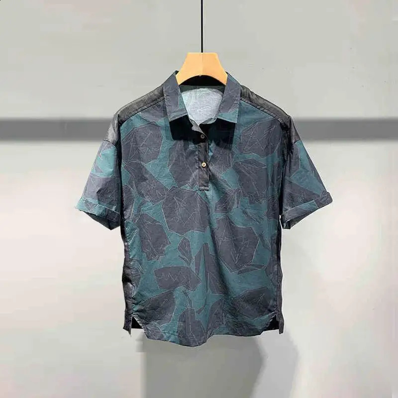Summer plus 300 Kati collar short sleeved polo shirt and twopiece mens fashionable patchwork casual set 250227