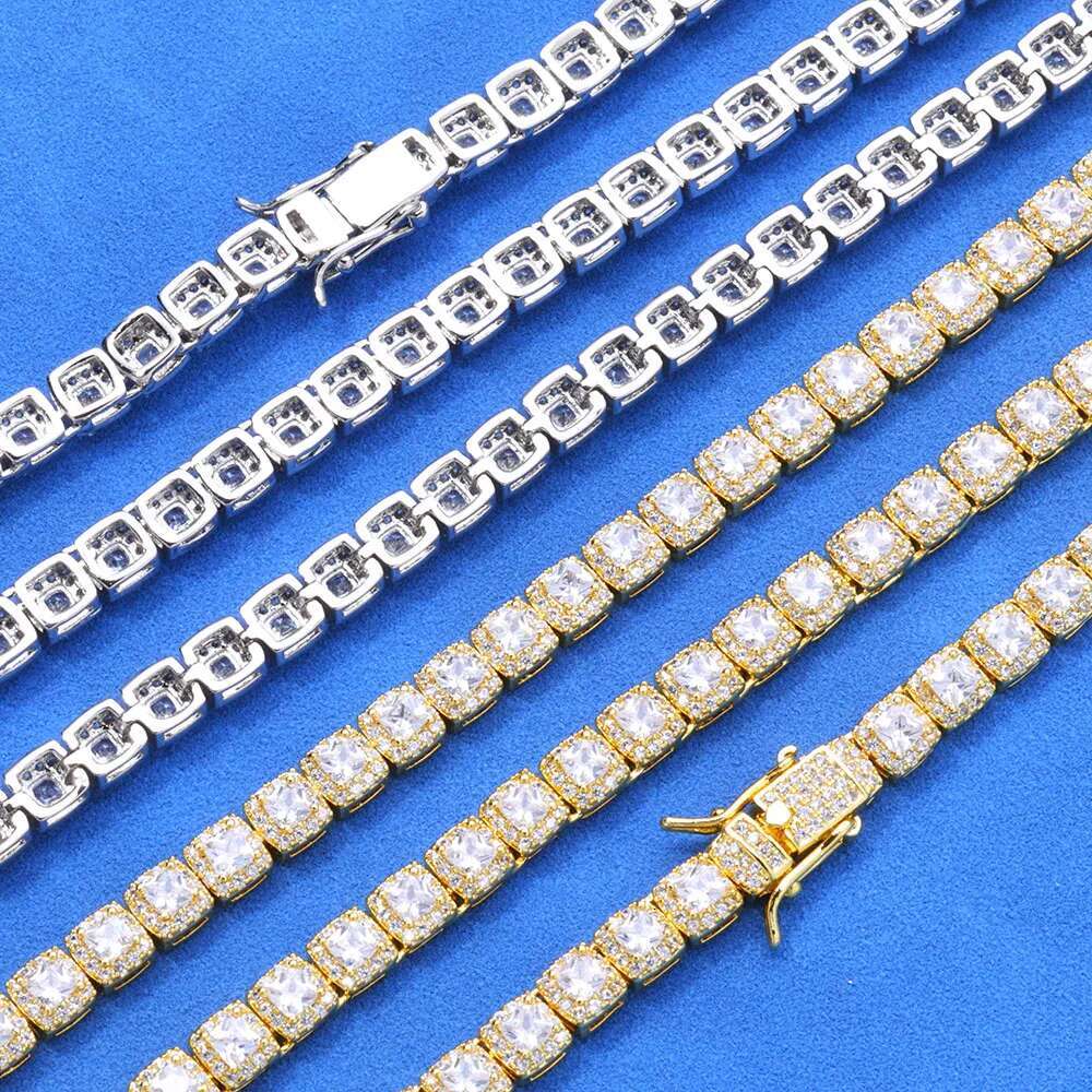 Hip Hop Dia Sparkg Jewelry Iced Out Cluster Tennis Necklace 5mm Thin Chain for Women