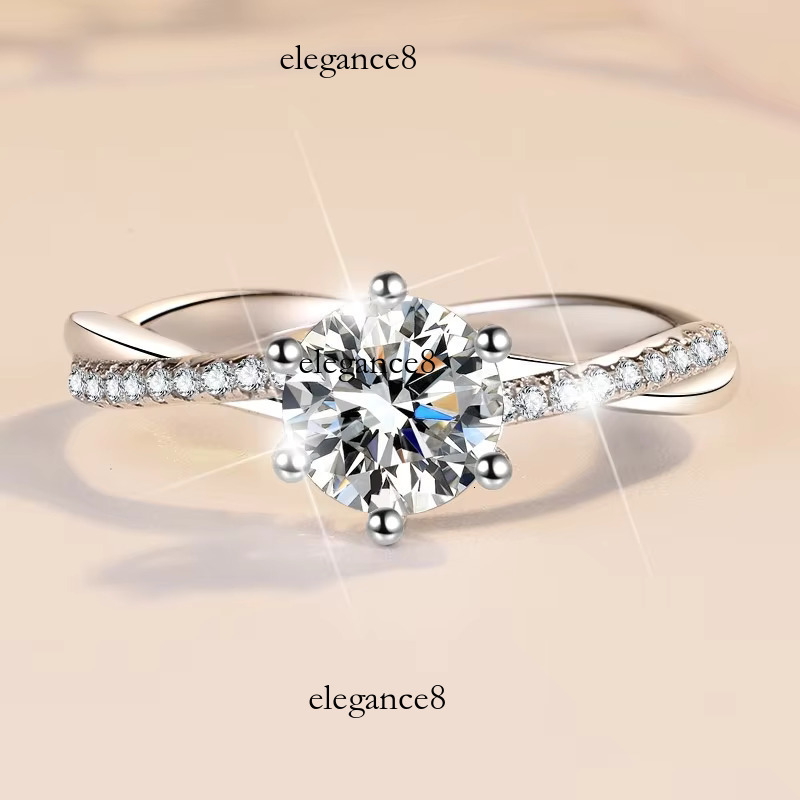 Sier Engagement Rings Platinum Six Claw Inlaid Moissanite Dia Wedding Ring for Women