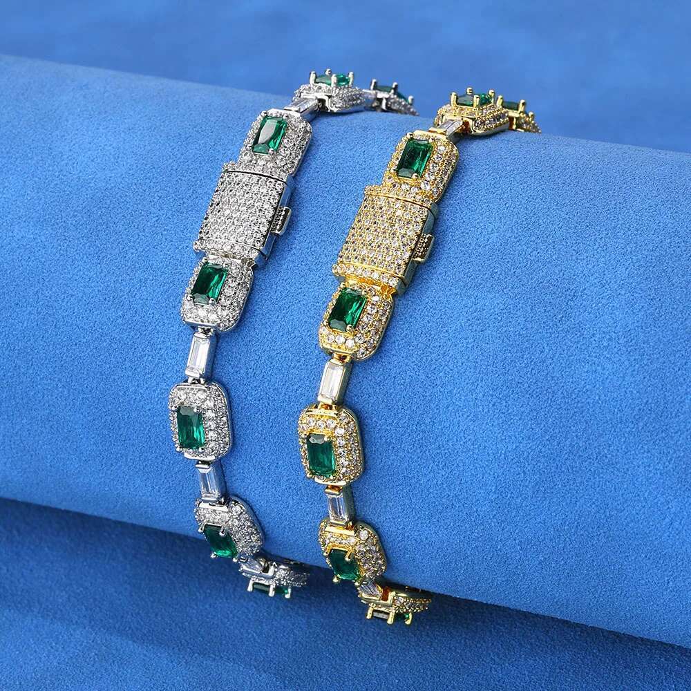 Hip Hop Jewelry Handmade Set Dia Necklace with Green Square Zircon Sparkg Ice wer Exquisite Christmas Gift