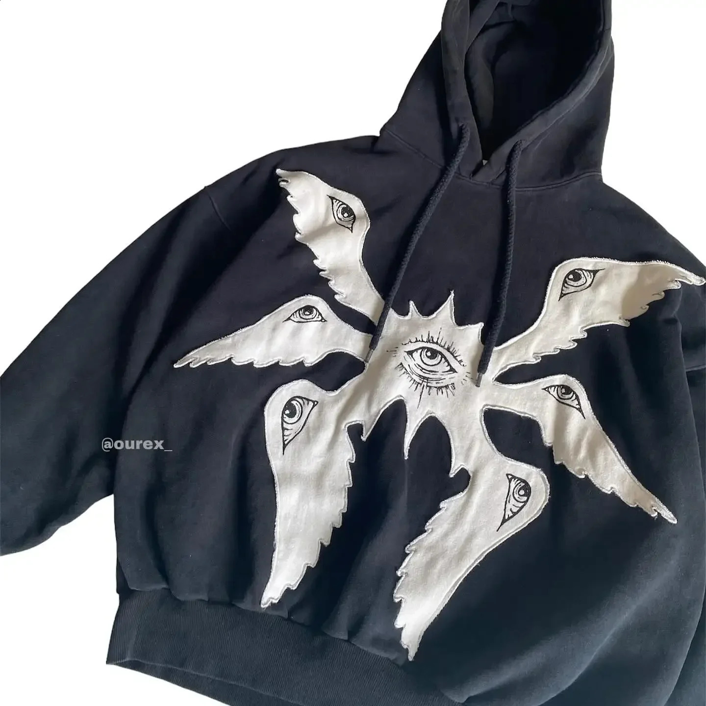 American Retro Harajuku High Street Eye Embroidered Mens Hoodie Womens Sportswear Y2K Casual Top Street Hoodie 250226