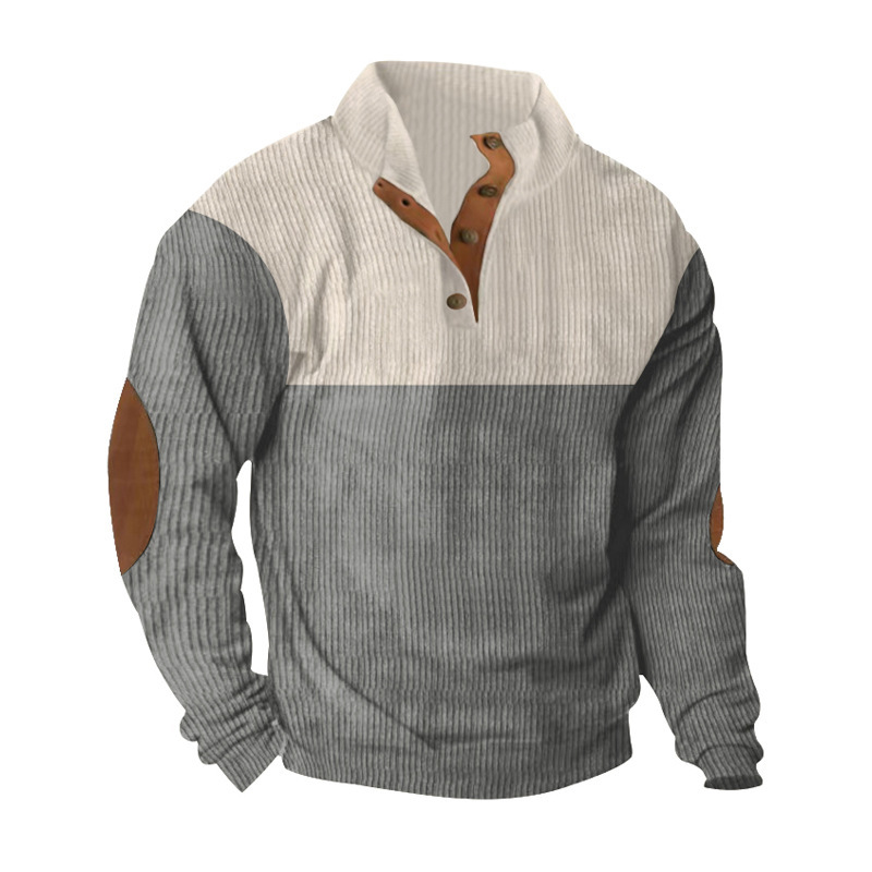 JA03012 Large size autumn and winter men's casual color matching lapel sports sweatshirt