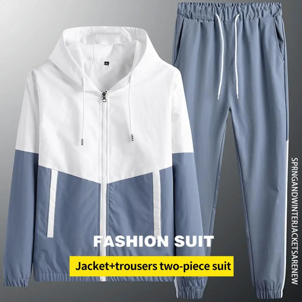 Spring Men Casual Sets Mens Hooded Tracksuit Sportswear JacketsPants 2 Piece Hip Hop Running Sports Suit 3XL 250227