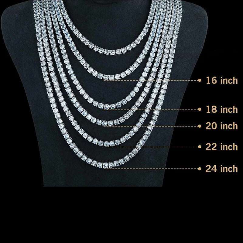 1pc S Sterg Sier With 45.9-112.00CT Necklace Gift 3-6.5 Mm D Color VVS1 Round Cut Moissanite Tennis Ne