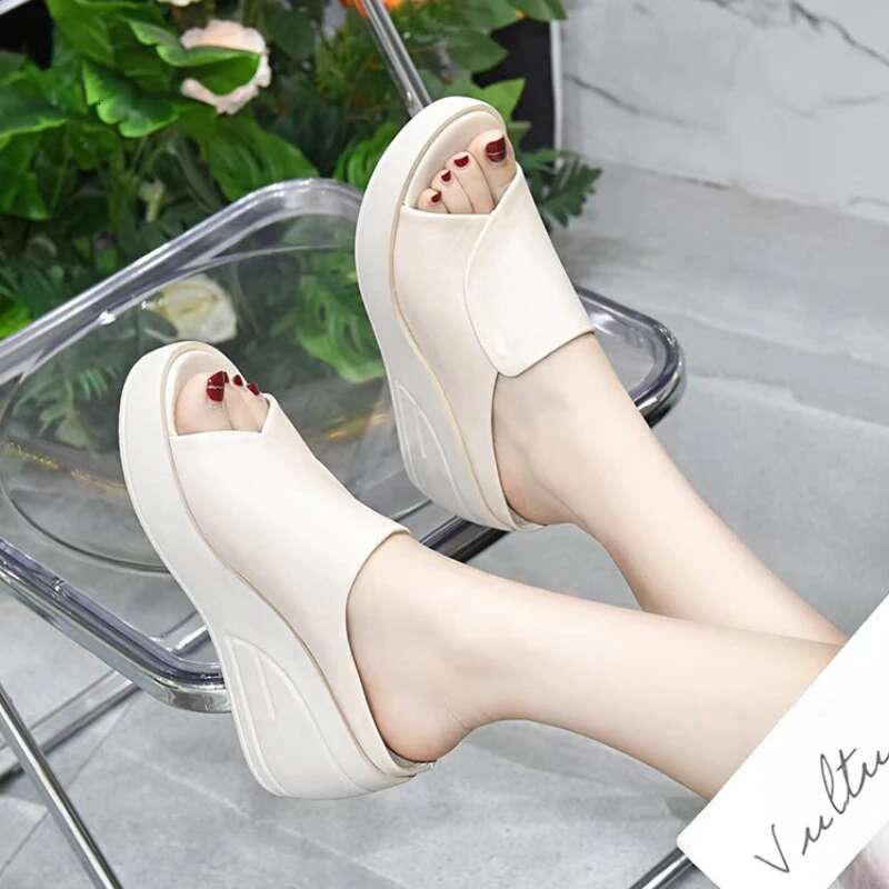 Slippers New Sandals Black Wedge Platform Open Toe Women Orthopedics Thick Bottom Beach High Heels Slides