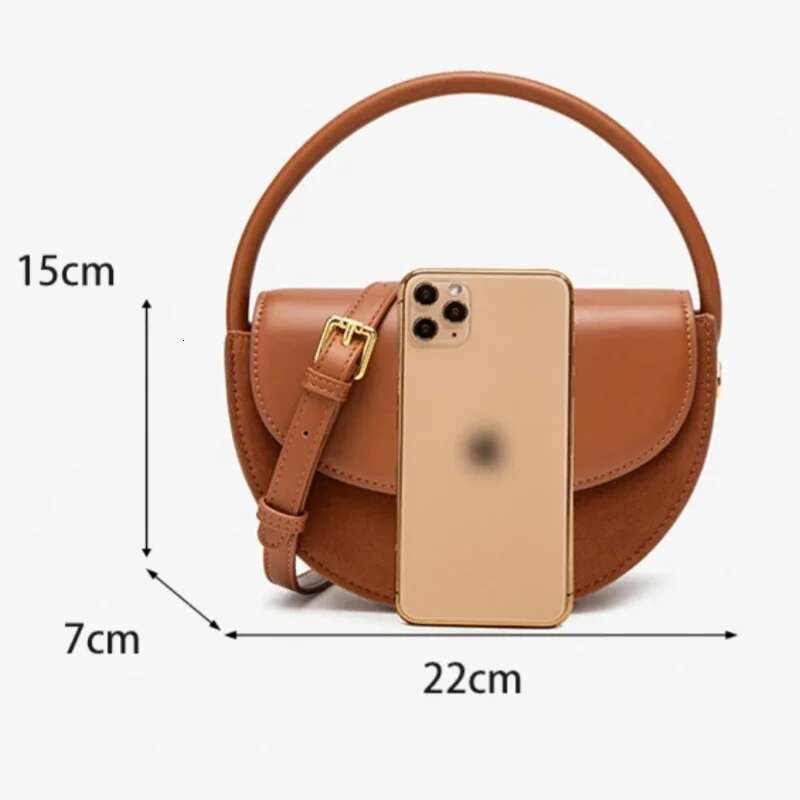 Design Genuine Leather Splice Scrub Faux Suede Round Handle Handbag Women's Half Moon Shoulder Crossbody Bag