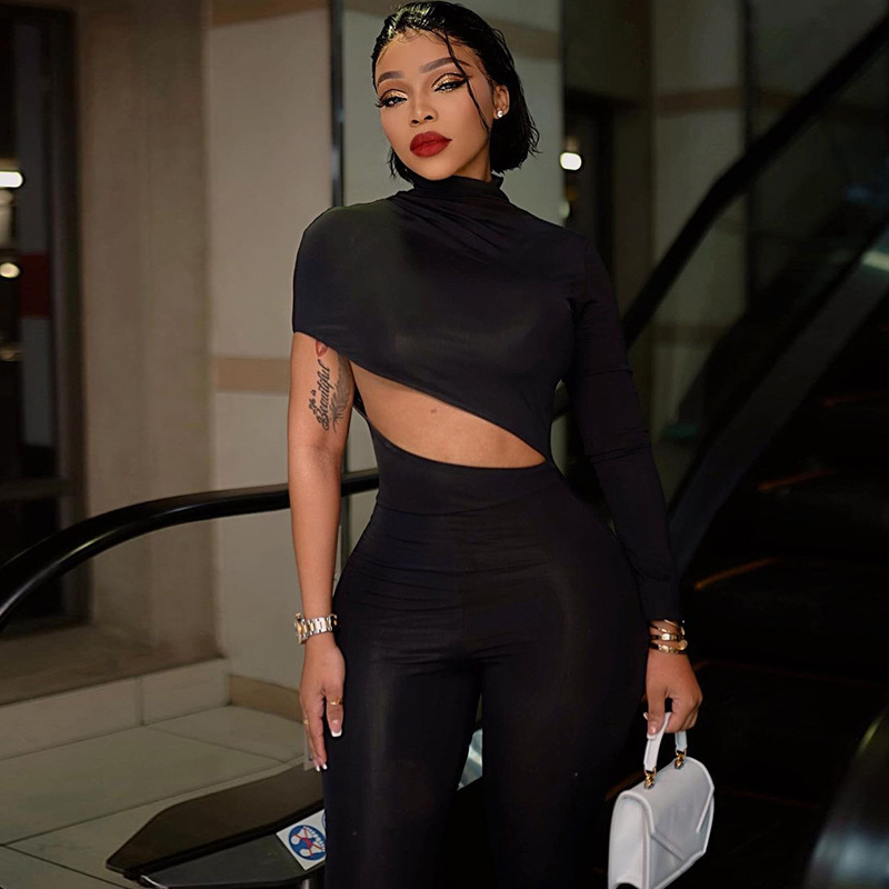 Women's New4 Autumn New Sexy And Personalized High Elasticity Single Shoulder Long Sleeved Jumpsuit