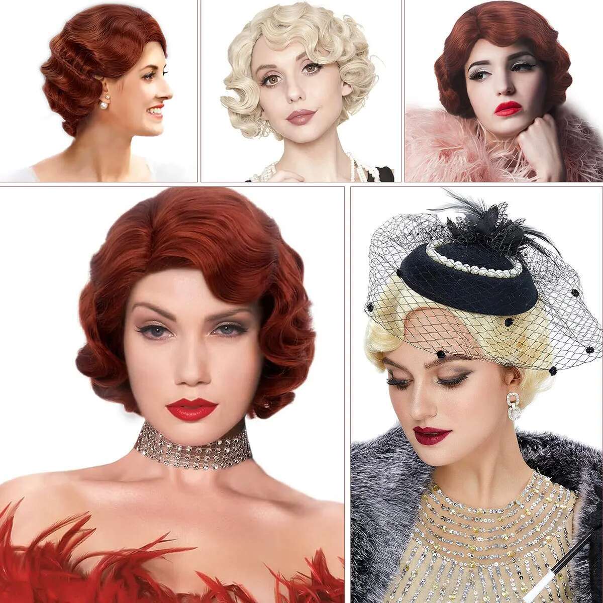 1920S Finger Wave Synthetic Womens Short Curly Cosplay Wig Costume Halloween Party Daily Use Great Gatsby