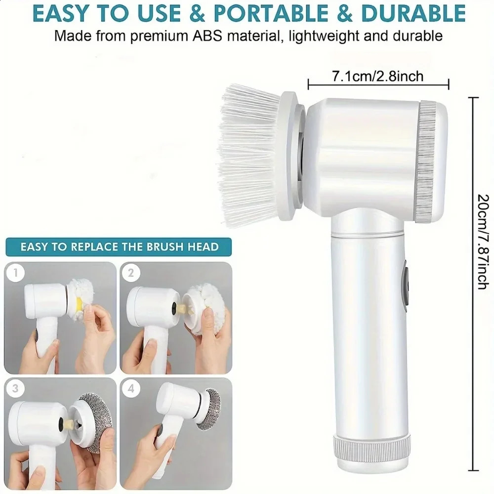 Electric Spin ScrubberBathroom Cleaning Brush Power Scrubber with 5 Replaceable Brush HeadsElectric Cleaning Brush 250225