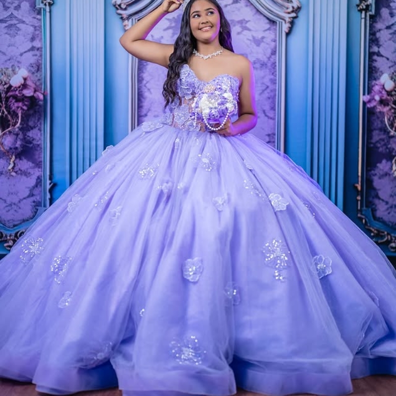 Lavender Shiny Quinceanera Dresses Ball Gown Off The Shoulder Applique Bow Beads Corset Tull Party Birthday Sweet 16 Vestidos 15 Anos