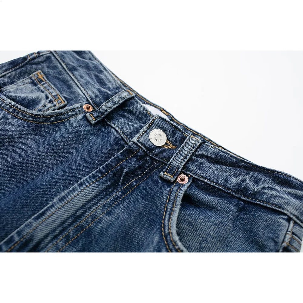 White Jeans for Womens Straight Pants High Waisted Pockets Gradient Elegant Chic Denim Trousers Fashion Causal Jeans 250225