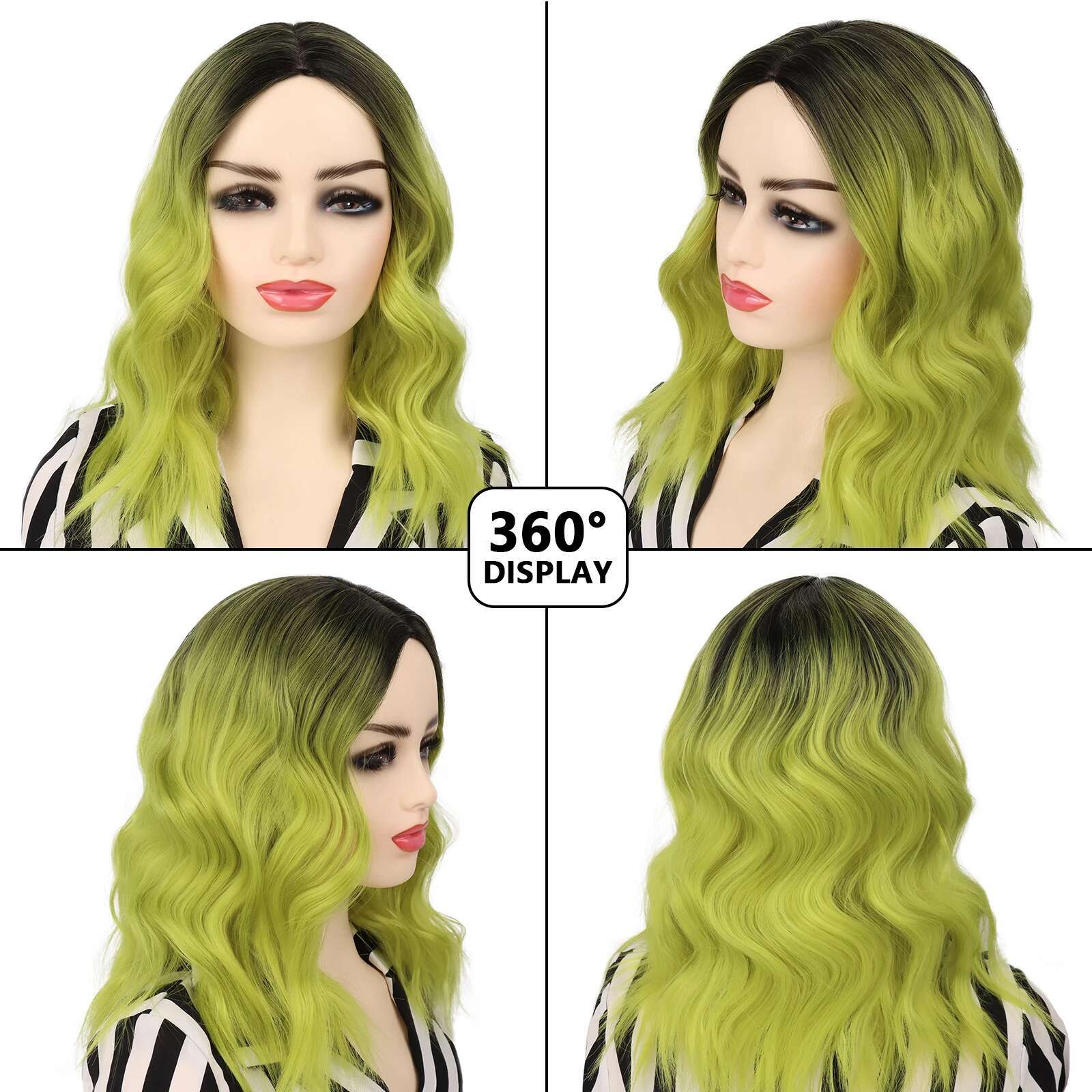 Green Bob For Women Synthetic Short Wavy Curly Ombre Wigs St.Patrick's Day Party Halloween Cosplay Wig