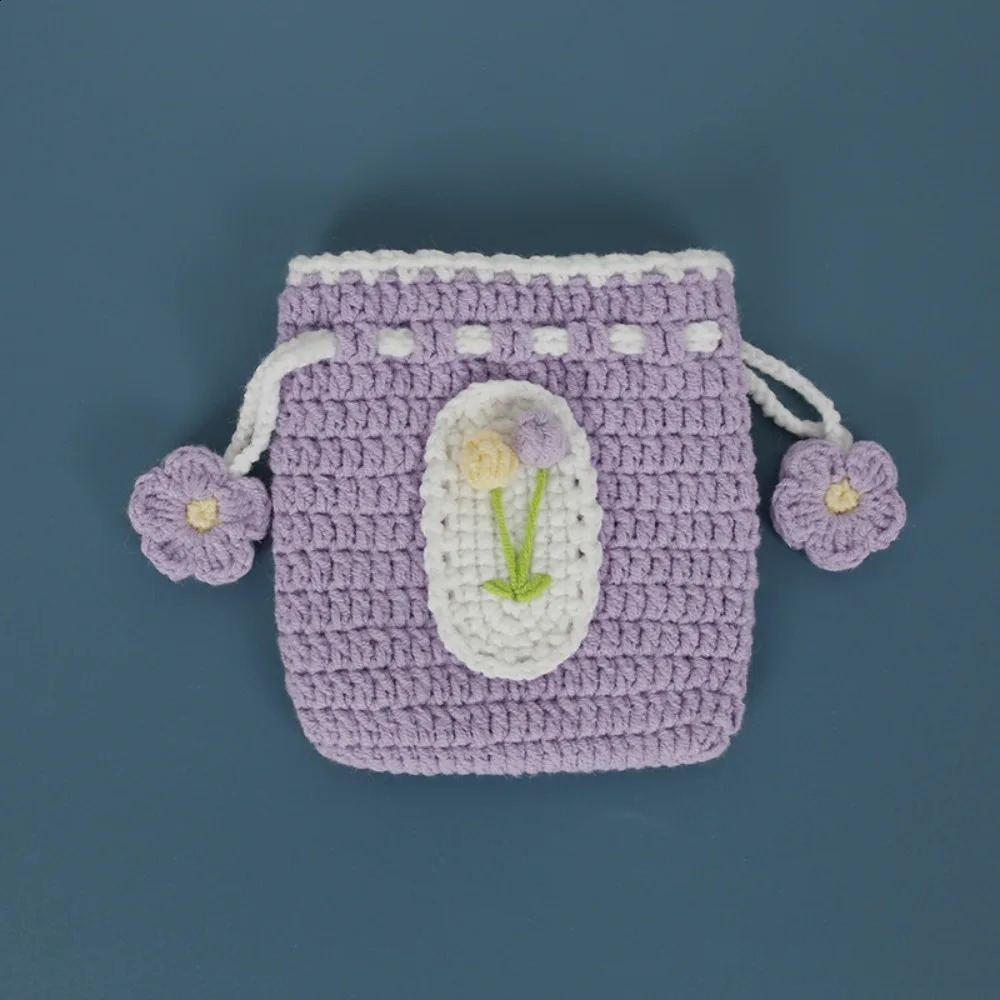 Sweet HandWoven Coin Bag Knitted Wool Crochet Mini Change Pocket Finished Children Cute Convenient 250227