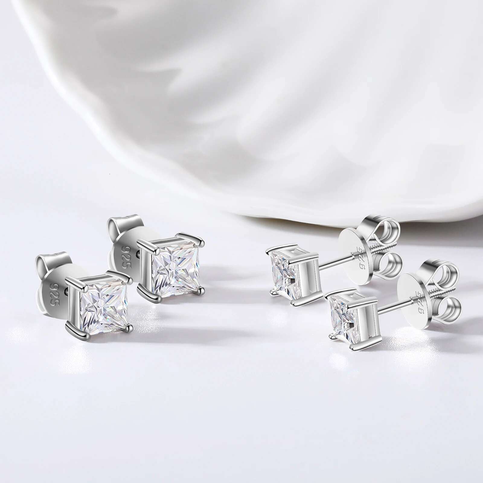 Princess Cut 1-2.4 Ct Moissanite Earrings for Women Men Sterg Sier Sparkg Dia Ear Studs Fine Party Jewelry Gifts