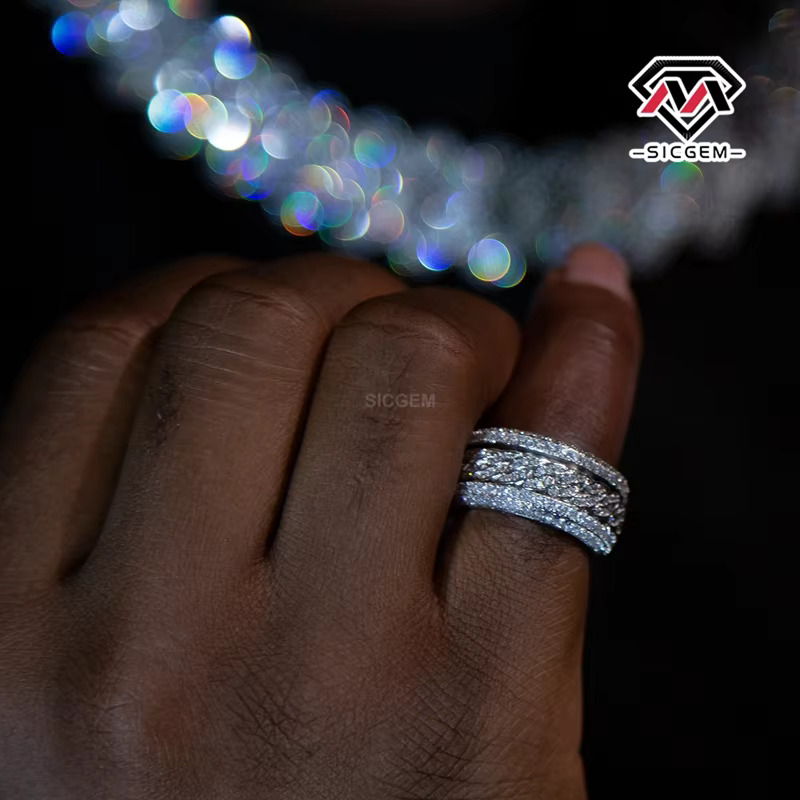 SICGEMHiphop Moissanite men's ring unisex jewelry for weddings or anniversaries