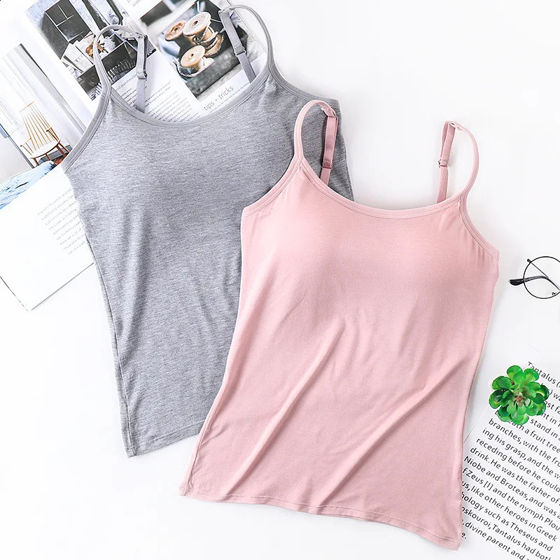 1 Piec Undershirt Solid Color Smocked Camisole Tank Top with Bra Pads Tops Female Summer Underwear Bottoming Anti-walking Bustie 250224