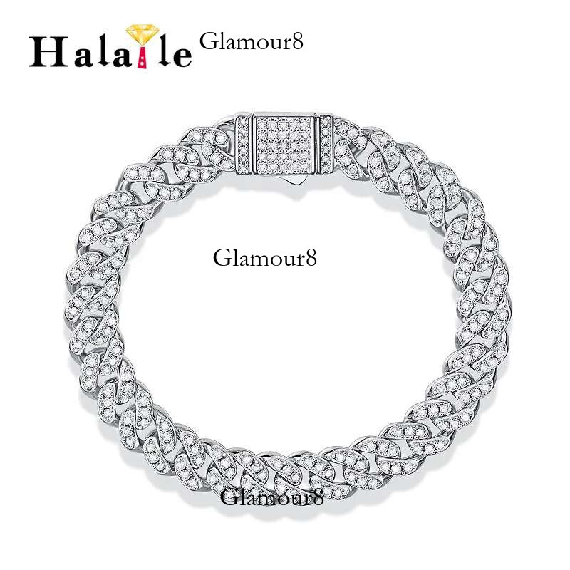 Halaile D Color Full Moissanite S Sterg Sier Bracelet with GRA Hip Hop Cuban Chain Fine Jewelry for Men Women Gift