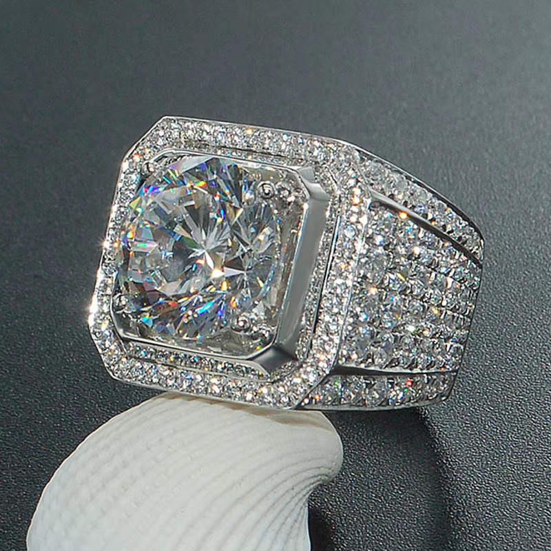 Hip hop Moissanite men's wedding engagement urious large VVS 2ct D color adjustable ring S pure sier