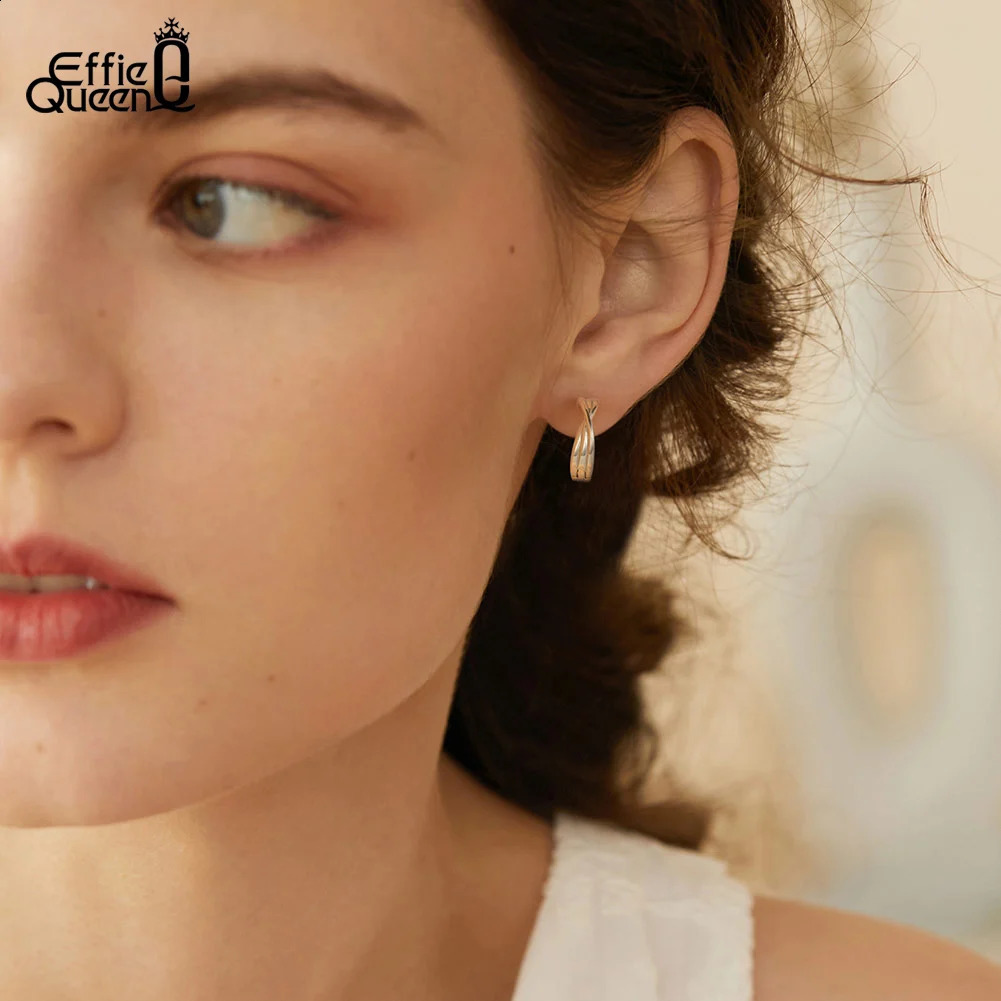 Effie Queen Handmade 925 Sterling Silver Knot Earrings Unique Surround for Women Fashion Hoop Earring Jewelry Gift SE384 250228