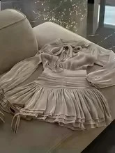 Elegant Lace Up Bow Puff Long Sleeve Mini Dresses Sexy Slim Solid Pleated Skirt Fashion Women 2025 High Street Vestdios 250227Z