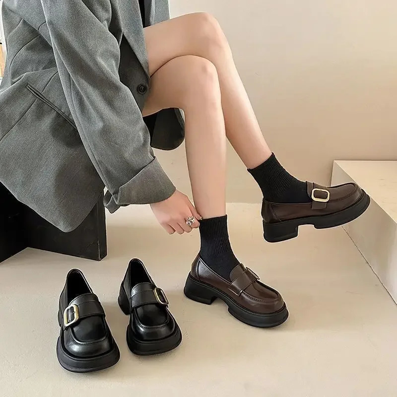 Womens Soft Genuine Leather Shoes Thick Sole British Style Flats Spring Summer Collection Jk Uniform Loafers 250228