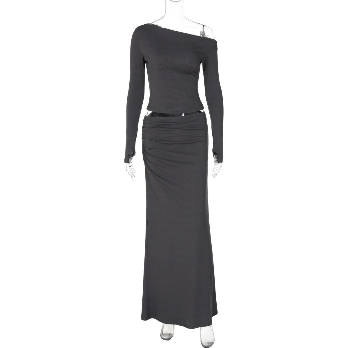 Women's Clothing New4 Autumn New Product Fashionable Finger Cover Long Sleeved Top Slim Fit Pleated Skirt Set