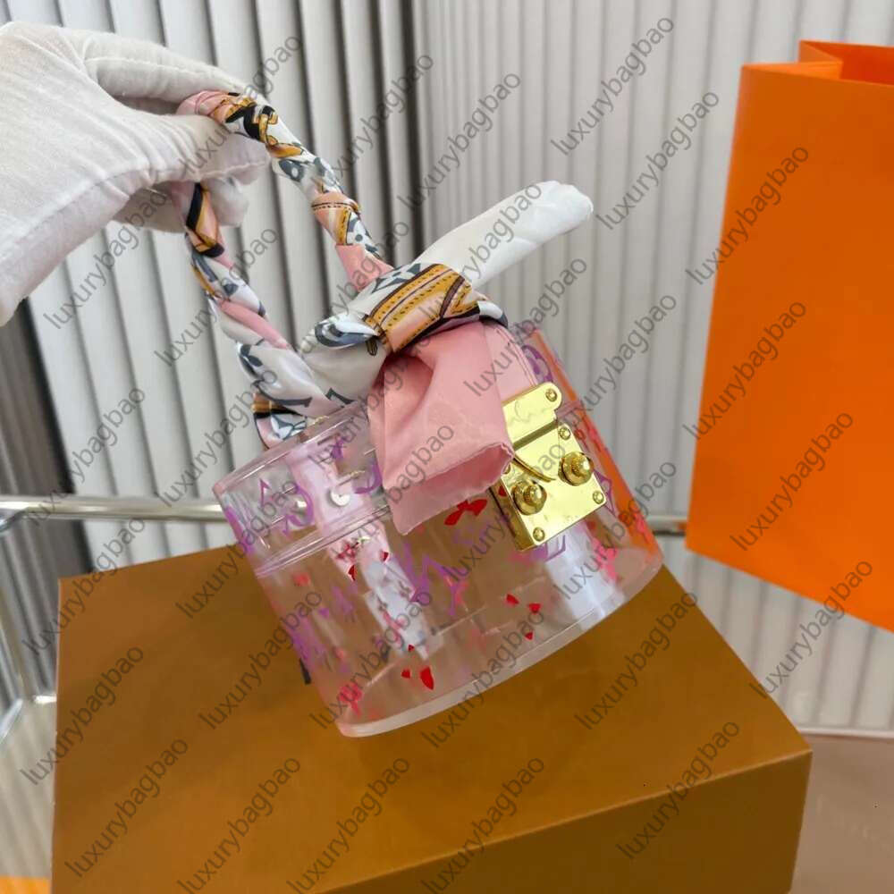 2025 New s Designers Handbags Purses Women Cosmetic Bag Transparent Box High Quality Fashion PVC Jelly Clear Handbag With Silk Scarf Wallet