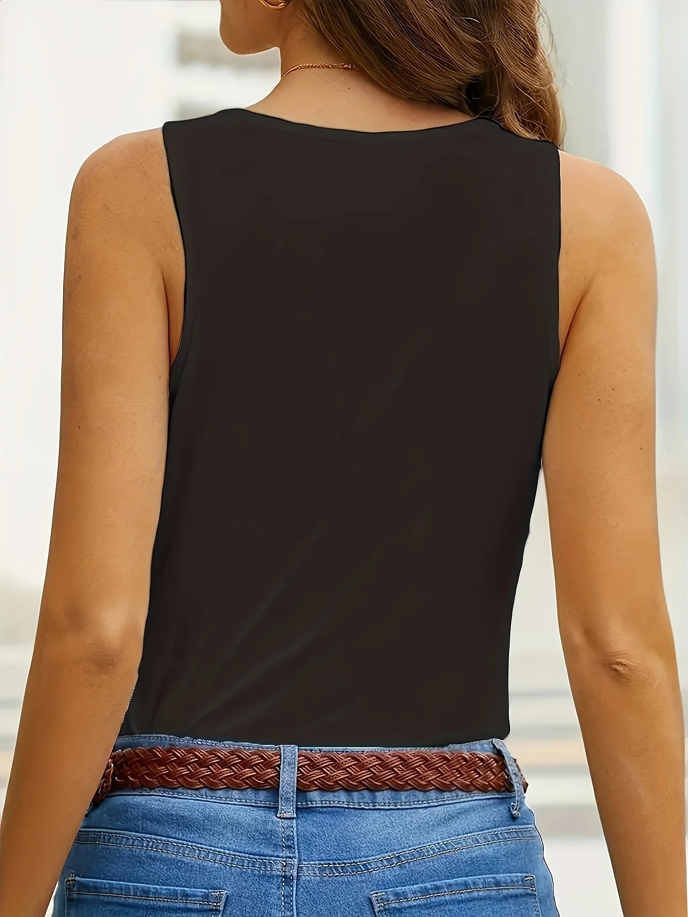 Plus Size Scallop Edge Solid Tank Top Casual V Neck Sleeveless Top For Summer Womens Plus Size Clothing 250224