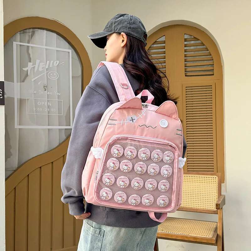 Y2k New Cute Cat Transparent Backpack Kawaii Haruku Girl Ita High-Capacity Student Knapsack Teenage DIY Display School Bag