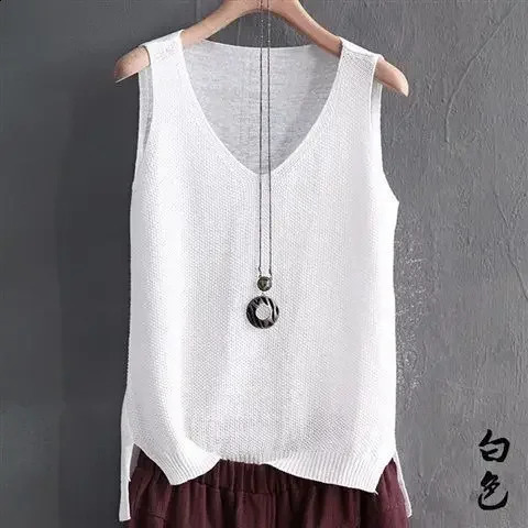 Big Size 5XL Solid Vintage Sleeveless Sweaters Vest Spring Autumn Loose VNeck Pullover Fashion Casual Women Knit Tops 250225