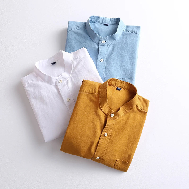Chinese style 100%cotton Standing collar shirts for men Casual long-sleeve streetwear tops Standing collar shirt fashion clothes 250225