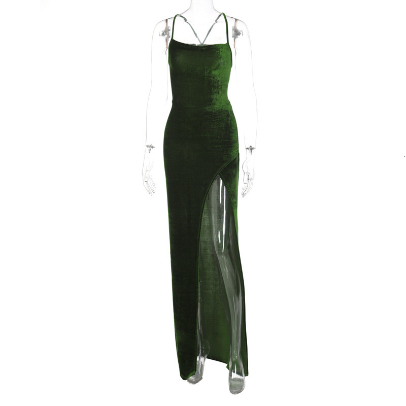 Feng Women's New4 New Summer Fashion Sexy Fit Off Back Lace Up Split Slim Dress