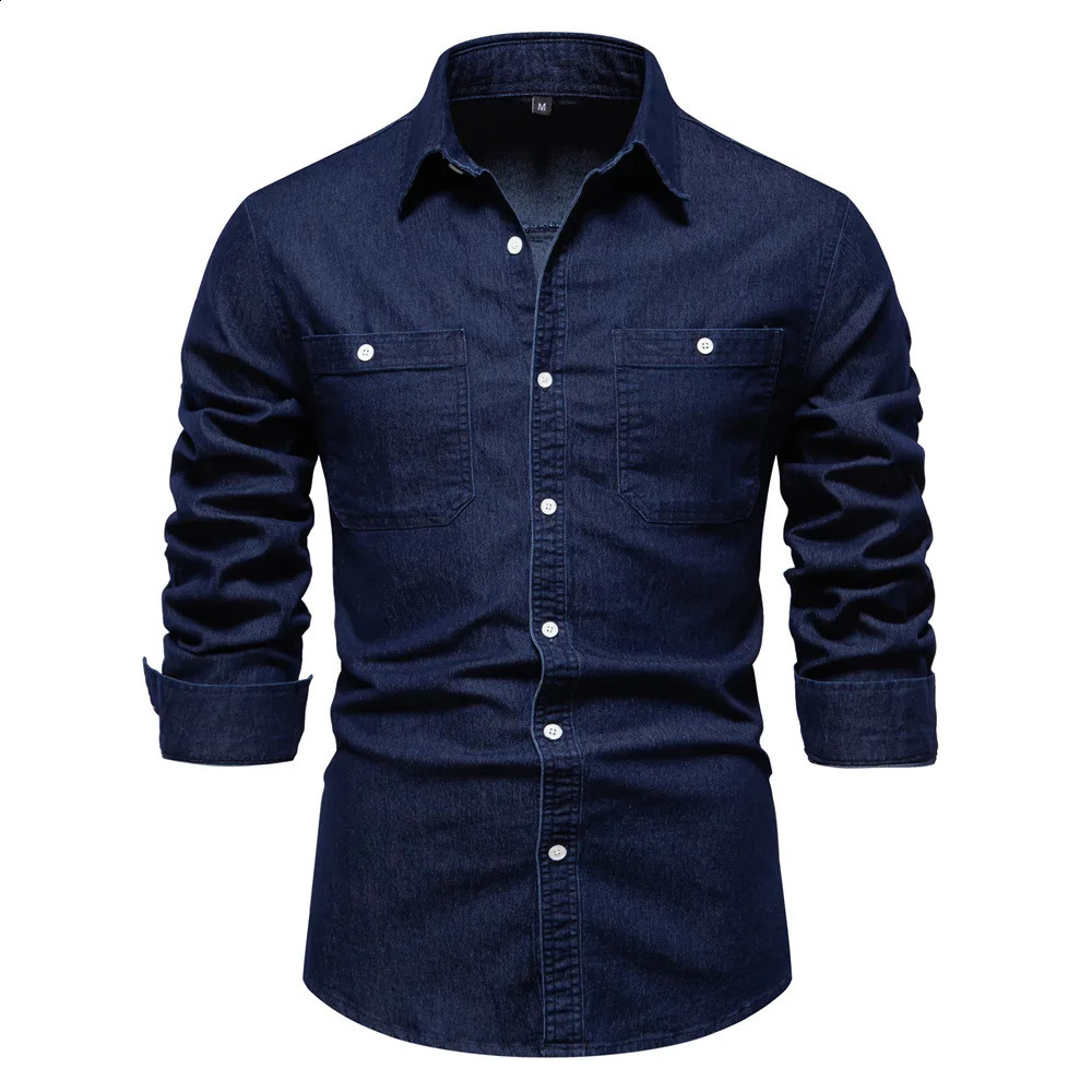 Spring crossborder European size mens denim shirt trend allinone longsleeved fashion top 250226