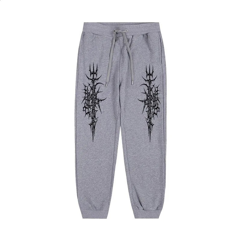 Mens Gothic style Thorn print casual sports pants - Comfortable fit drawstring waistband polyester blend perfect choice for 250228