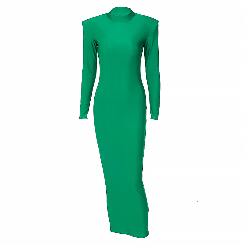 Feng Women's New4 New Summer Fashion Style Round Neck Solid Color Slim Fit Long Sleeved Dress
