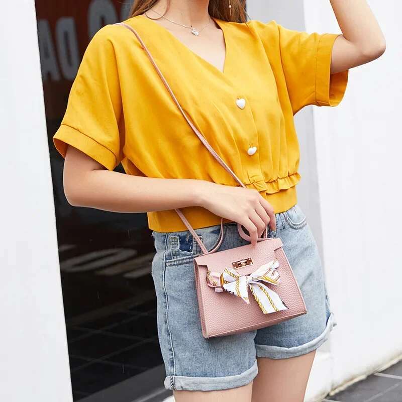 2025 New Women's Ribbon PU Leather Bow Decoration Mini Flip Cover Handbag Women's Fashion Single Shoulder Bag Crossbody Bag Handbag