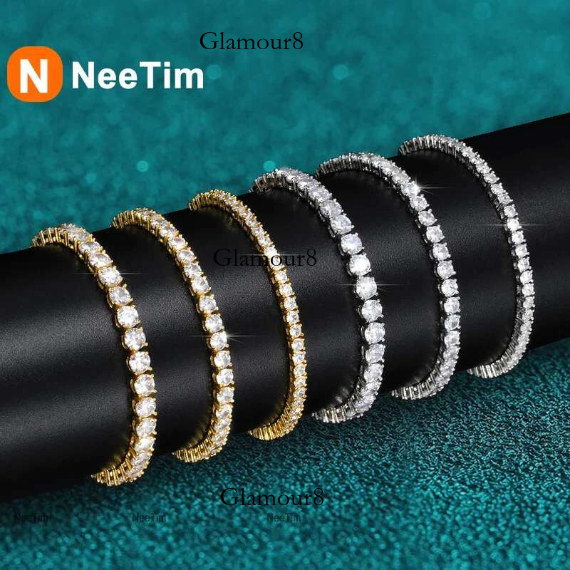 NeeTim 3/4/5mm Moissanite Tennis Bracelet S Sterg Sier Gold Plated with GRA Bracelets for Women Man Certified