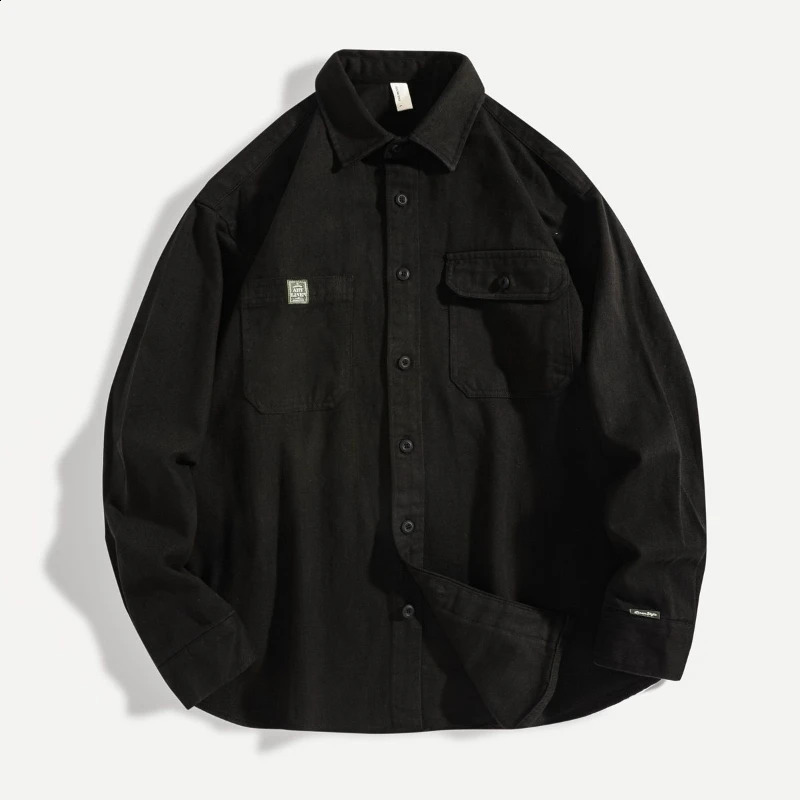 Spring Autumn Fashion Turn-down Collar Long Sleeve Solid Color Blouse Mens Clothing Loose Casual Button Simplicity Shirts 250225